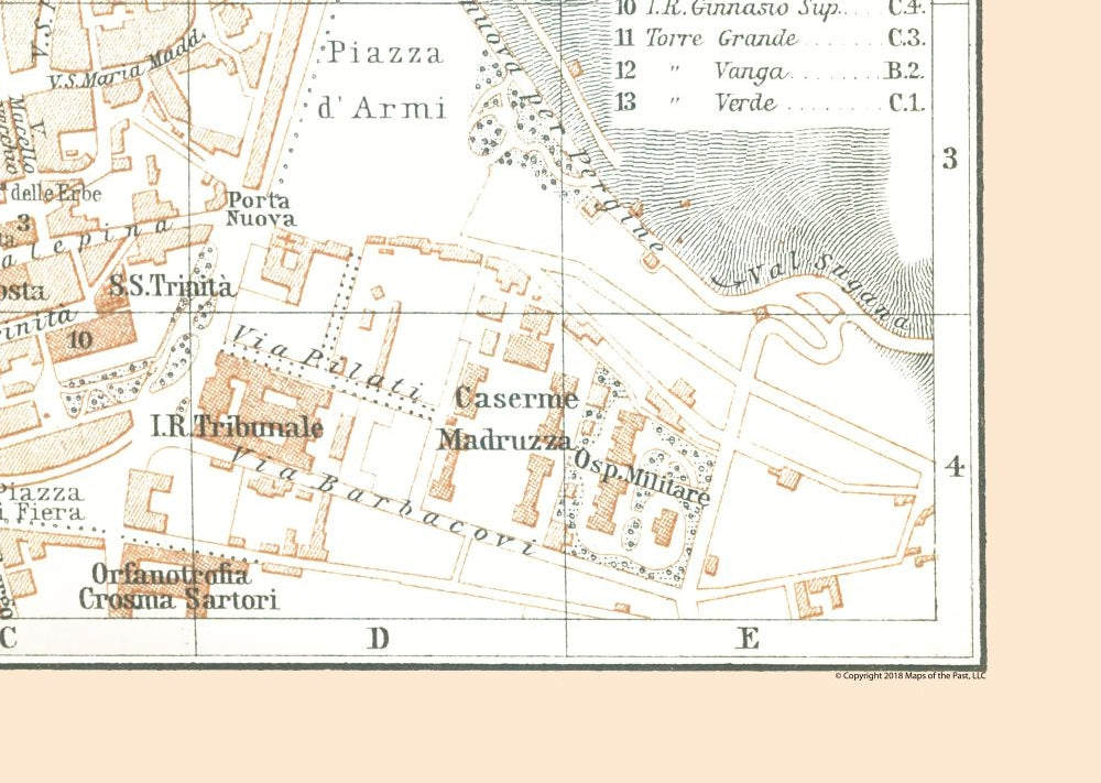 Historic Map - Trento Italy - Baedeker 1896 - 32.35 x 23 - Vintage Wall Art