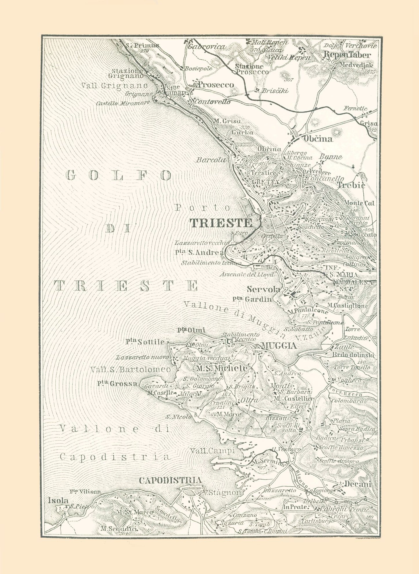 Historic Map - Trieste Italy - Baedeker 1896 - 23 x 31.53 - Vintage Wall Art