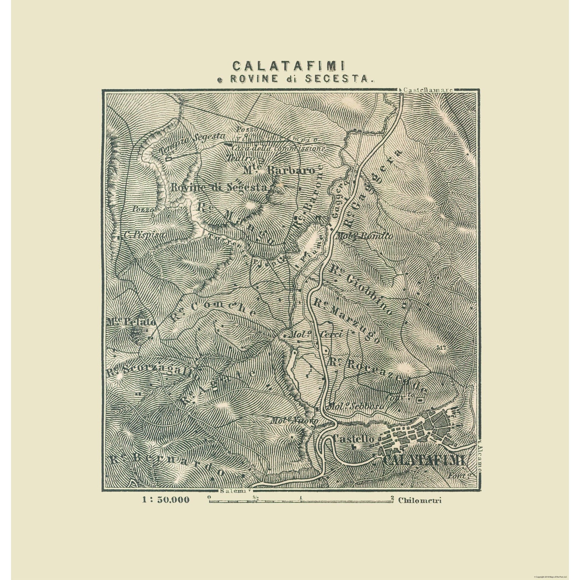 Historic Map - Temple Segesta Italy - Baedeker 1880 - 23 x 23.90 - Vin ...