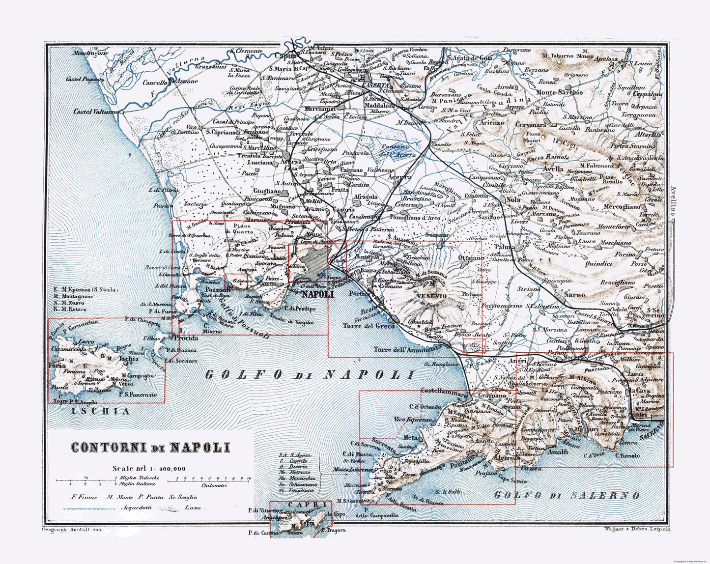 Historic Map - Naples Italy - Baedeker 1880 - 28.96 x 23 - Vintage Wall Art