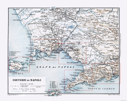 Historic Map - Naples Italy - Baedeker 1880 - 28.96 x 23 - Vintage Wall Art