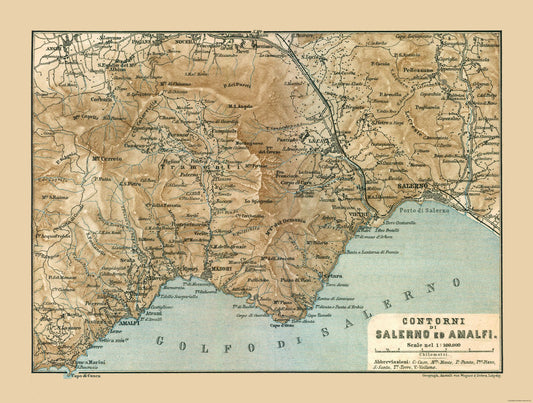 Historic Map - Salerno Amalfi Italy - Baedeker 1880 - 30.41 x 23 - Vintage Wall Art