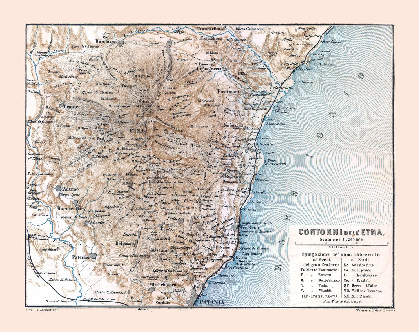 Historic Map - Mount Etna Italy - Baedeker 1880 - 29.00 x 23 - Vintage Wall Art