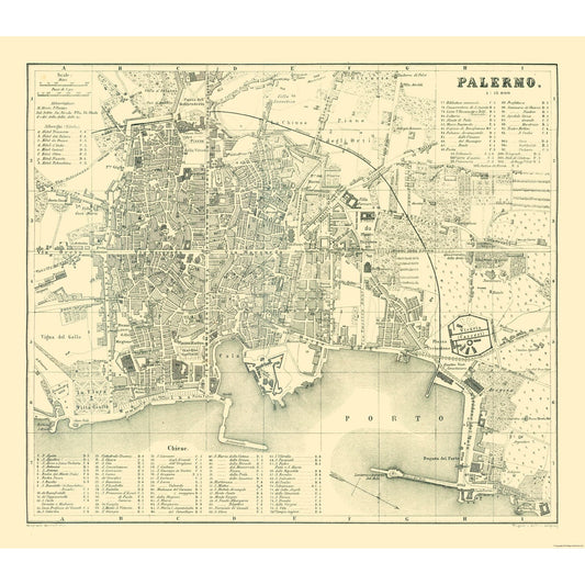 Historic Map - Palermo Italy - Baedeker 1880 - 26.27 x 23 - Vintage Wall Art