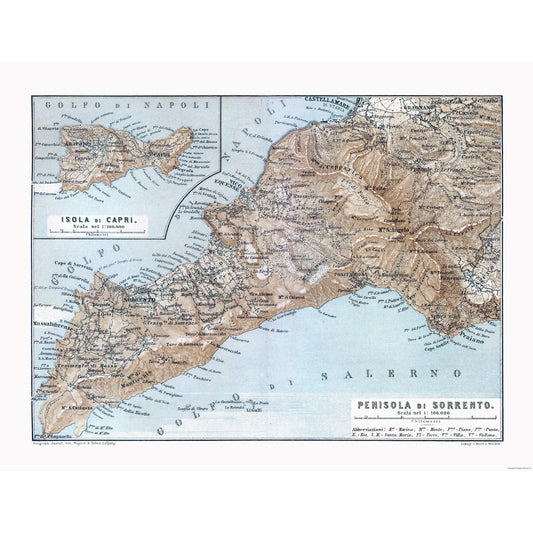 Historic Map - Sorrento Capri Italy - Baedeker 1880 - 29.99 x 23 - Vintage Wall Art
