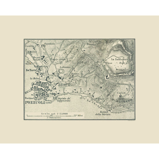 Historic Map - Pozzuoli Italy - Baedeker 1880 - 28.57 x 23 - Vintage Wall Art