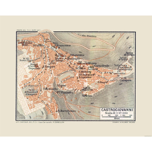 Historic Map - Castrogiovanni Italy - Baedeker 1880 - 28.88 x 23 - Vintage Wall Art