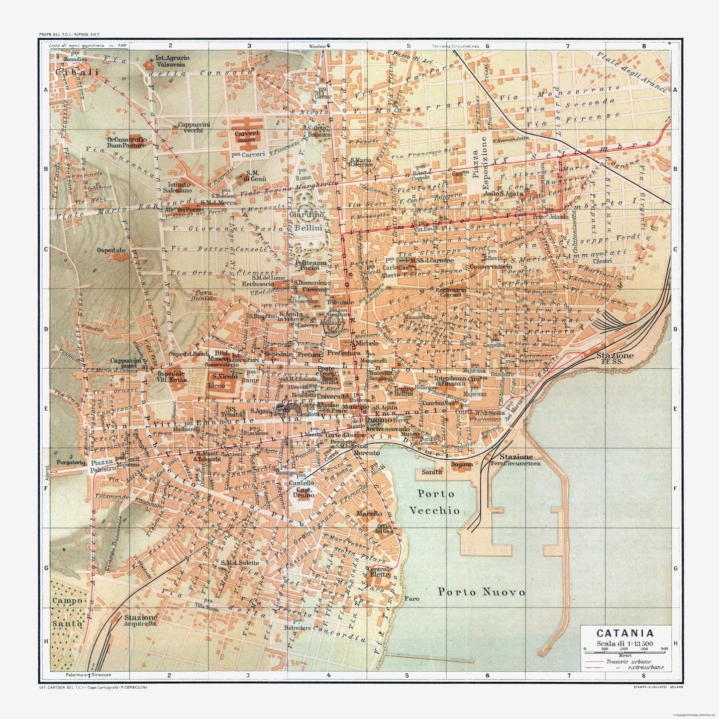 Historic Map - Catania Italy - Baedeker 1880 - 23 x 23.00 - Vintage Wall Art