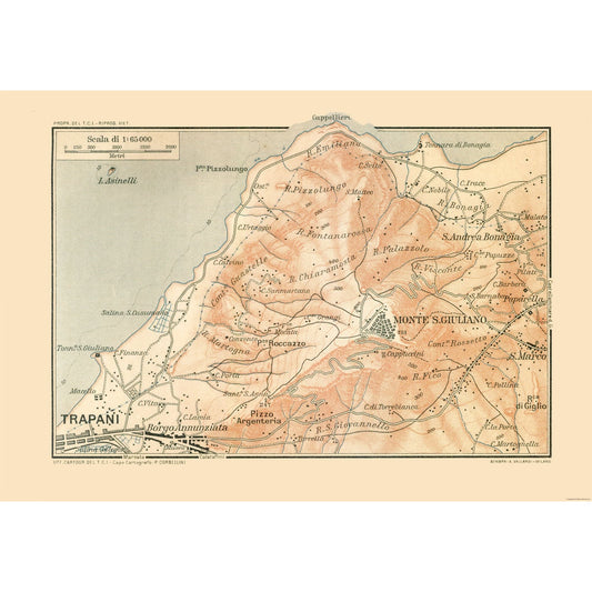 Historic Map - Trapani Sicily Italy - Baedeker 1880 - 33.14 x 23 - Vintage Wall Art