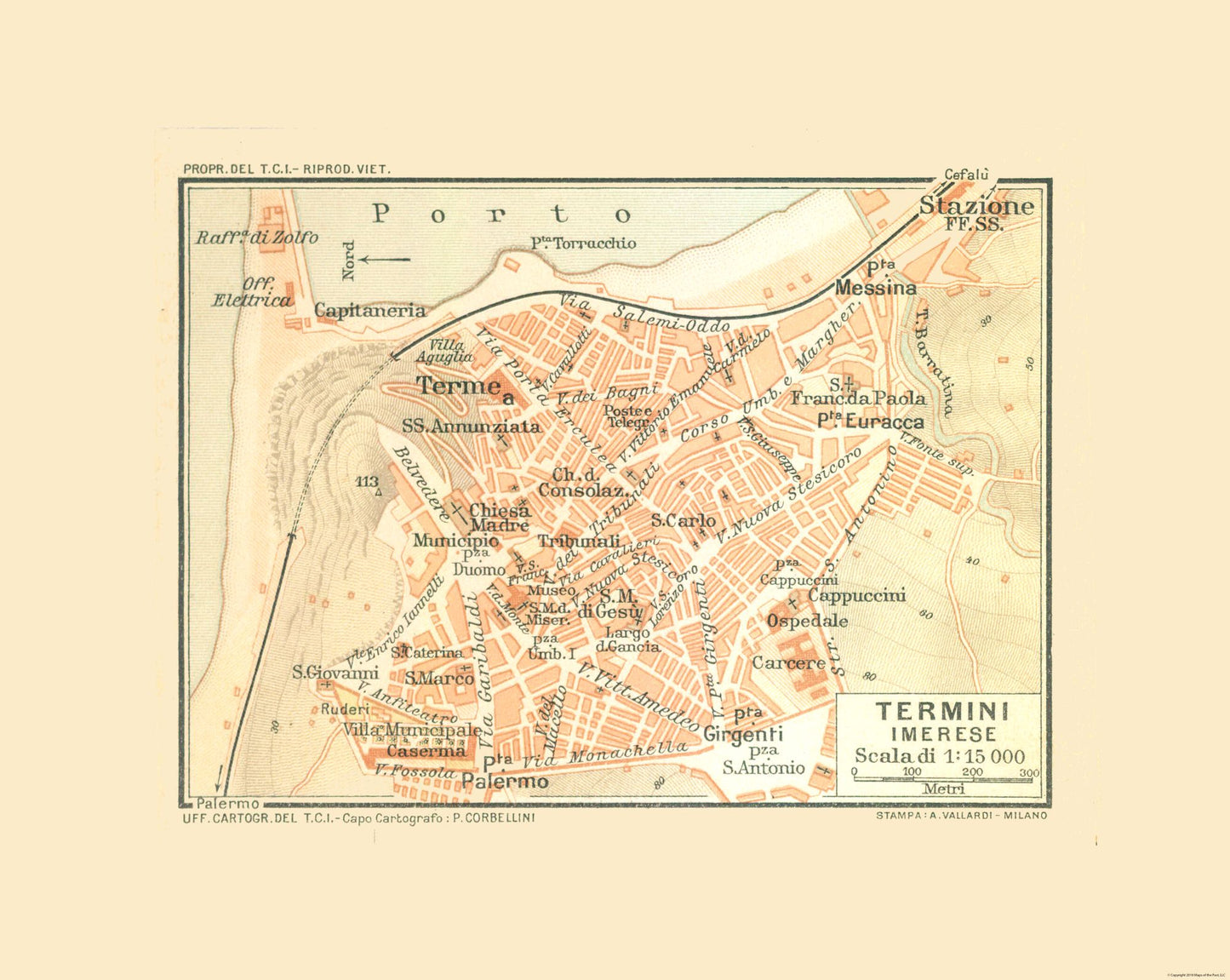 Historic Map - Termini Imerese Italy - Baedeker 1880 - 28.88 x 23 - Vintage Wall Art