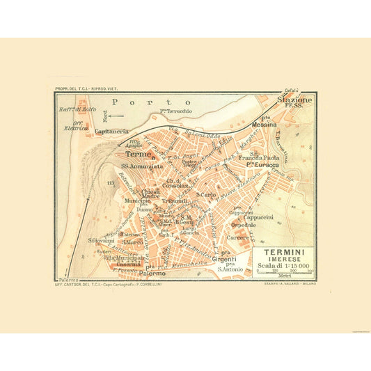 Historic Map - Termini Imerese Italy - Baedeker 1880 - 28.88 x 23 - Vintage Wall Art