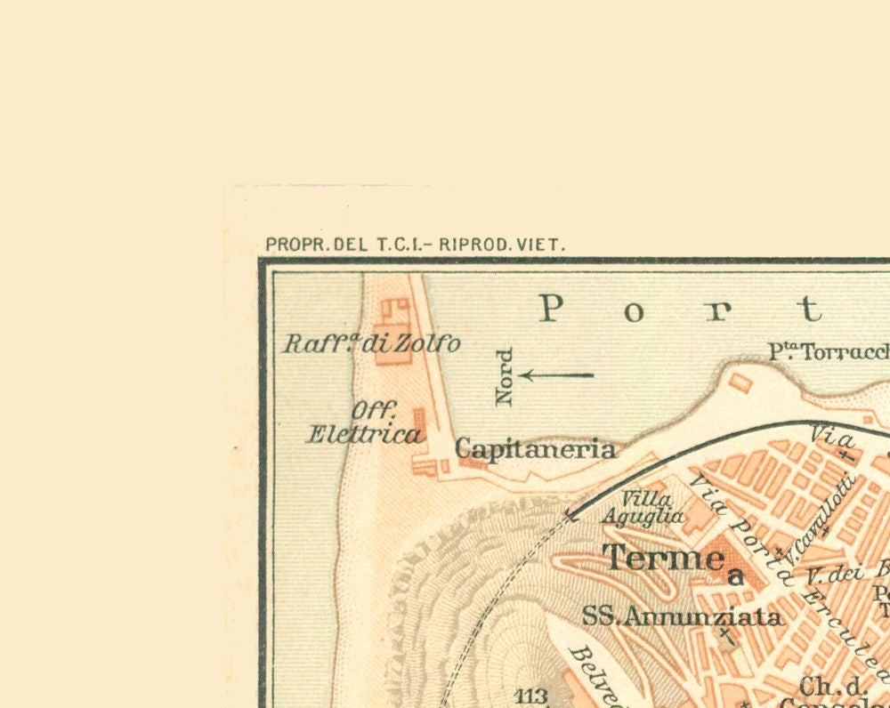 Historic Map - Termini Imerese Italy - Baedeker 1880 - 28.88 x 23 - Vintage Wall Art