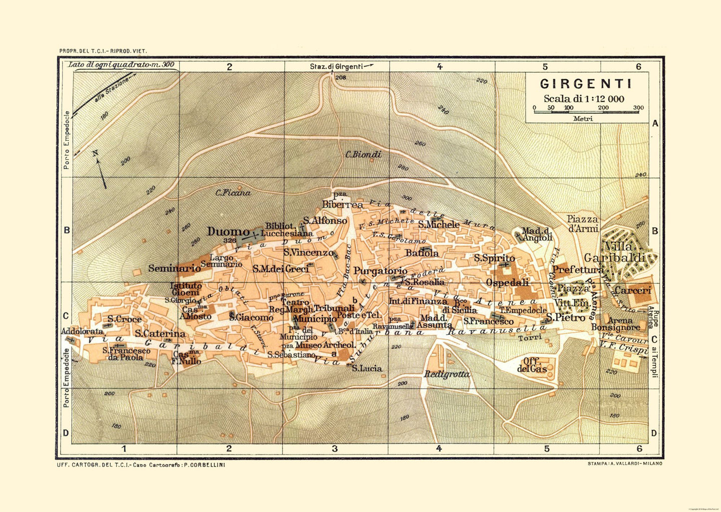 Historic Map - Girgenti Italy - Baedeker 1880 - 32.40 x 23 - Vintage Wall Art