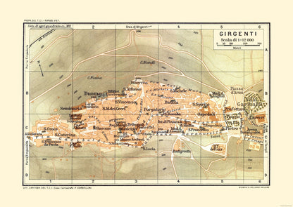 Historic Map - Girgenti Italy - Baedeker 1880 - 32.40 x 23 - Vintage Wall Art