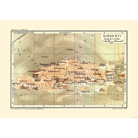 Historic Map - Girgenti Italy - Baedeker 1880 - 32.40 x 23 - Vintage Wall Art