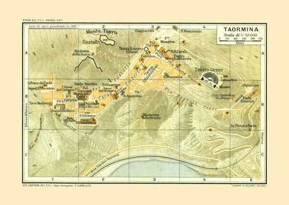 Historic Map - Taormina Sicily Italy - Baedeker 1880 - 32.40 x 23 - Vintage Wall Art