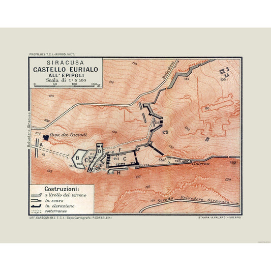 Historic Map - Euryalus Fortress Italy - Baedeker 1880 - 28.91 x 23 - Vintage Wall Art