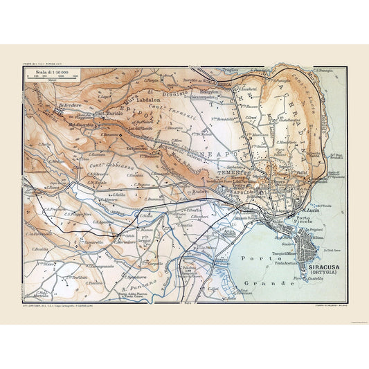 Historic Map - Porto Grande Sicily Italy - Baedeker 1880 - 30.27 x 23 - Vintage Wall Art