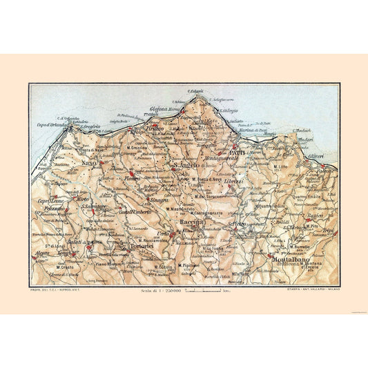 Historic Map - Sicily Italy Northeastern - Baedeker 1880 - 32.47 x 23 - Vintage Wall Art
