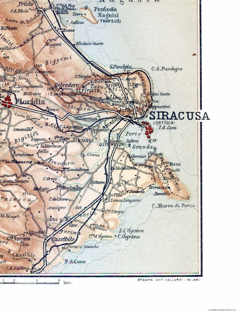 Historic Map - Syracuse Sicily Italy - Baedeker 1880 - 23 x 30.14 - Vintage Wall Art