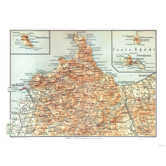 Historic Map - Sicily Italy Northwestern - Baedeker 1880 - 30.17 x 23 - Vintage Wall Art