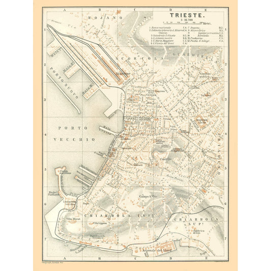Historic Map - Trieste Italy - Baedeker 1896 - 23 x 30.45 - Vintage Wall Art