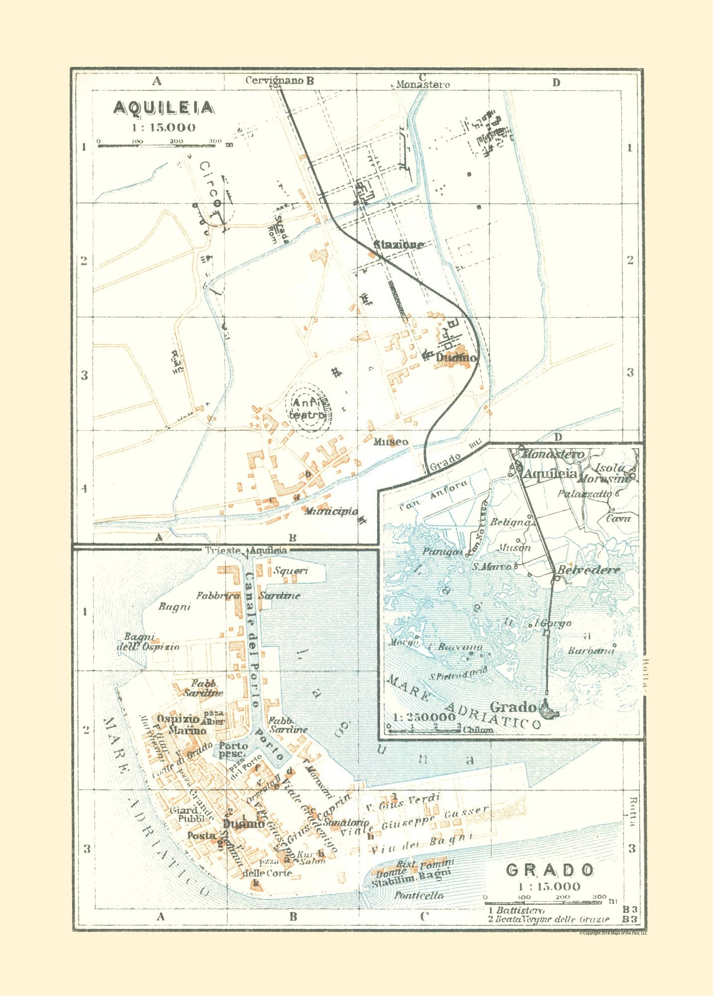 Historic Map - Aquileia Grado Italy - Bertarelli 1914 - 23 x 32.10 - Vintage Wall Art