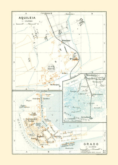 Historic Map - Aquileia Grado Italy - Bertarelli 1914 - 23 x 32.10 - Vintage Wall Art