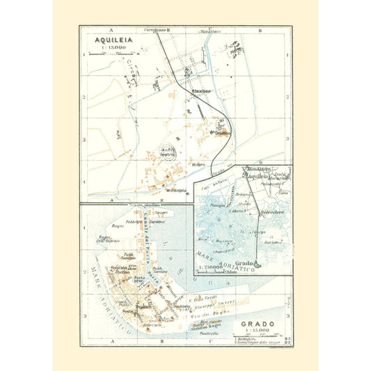 Historic Map - Aquileia Grado Italy - Bertarelli 1914 - 23 x 32.10 - Vintage Wall Art