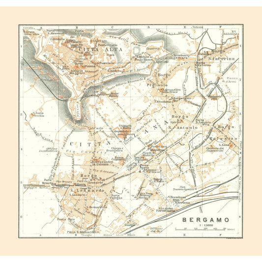 Historic Map - Bergamo Italy - Bertarelli 1914 - 24.15 x 23 - Vintage Wall Art