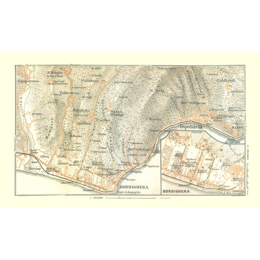 Historic Map - Bordighera Italy - Bertarelli 1914 - 38.51 x 23 - Vintage Wall Art