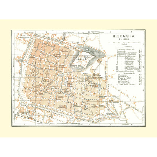 Historic Map - Brescia Italy - Bertarelli 1914 - 30.62 x 23 - Vintage Wall Art