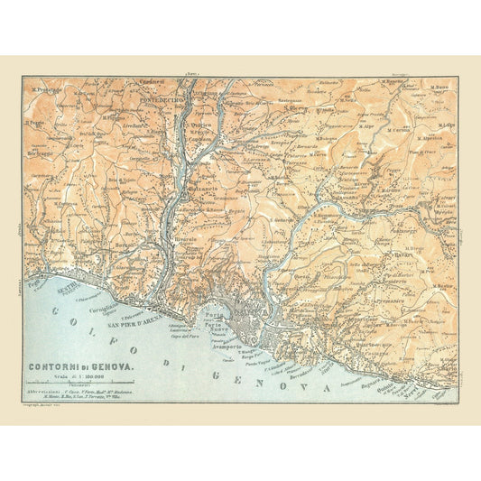 Historic Map - Genova Italy - Bertarelli 1914 - 29.86 x 23 - Vintage Wall Art
