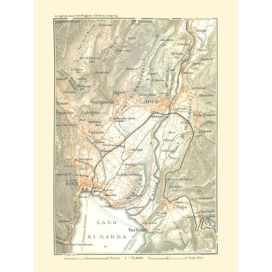 Historic Map - Lake Garda Italy - Bertarelli 1914 - 23 x 30.65 - Vintage Wall Art