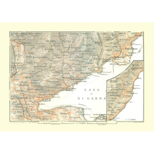 Historic Map - Lake Garda Italy - Bertarelli 1914 - 32.52 x 23 - Vintage Wall Art