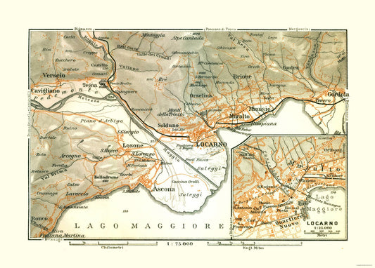 Historic Map - Locarno Italy Vicinity - Bertarelli 1914 - 32.07 x 23 - Vintage Wall Art