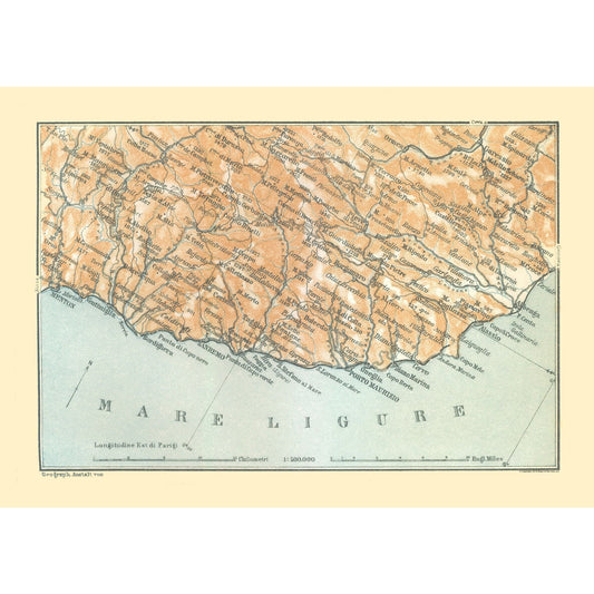 Historic Map - Ligurian Sea Italy - Bertarelli 1914 - 32.46 x 23 - Vintage Wall Art