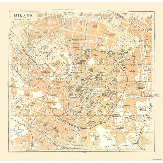 Historic Map - Milan Italy - Bertarelli 1914 - 23.69 x 23 - Vintage Wall Art