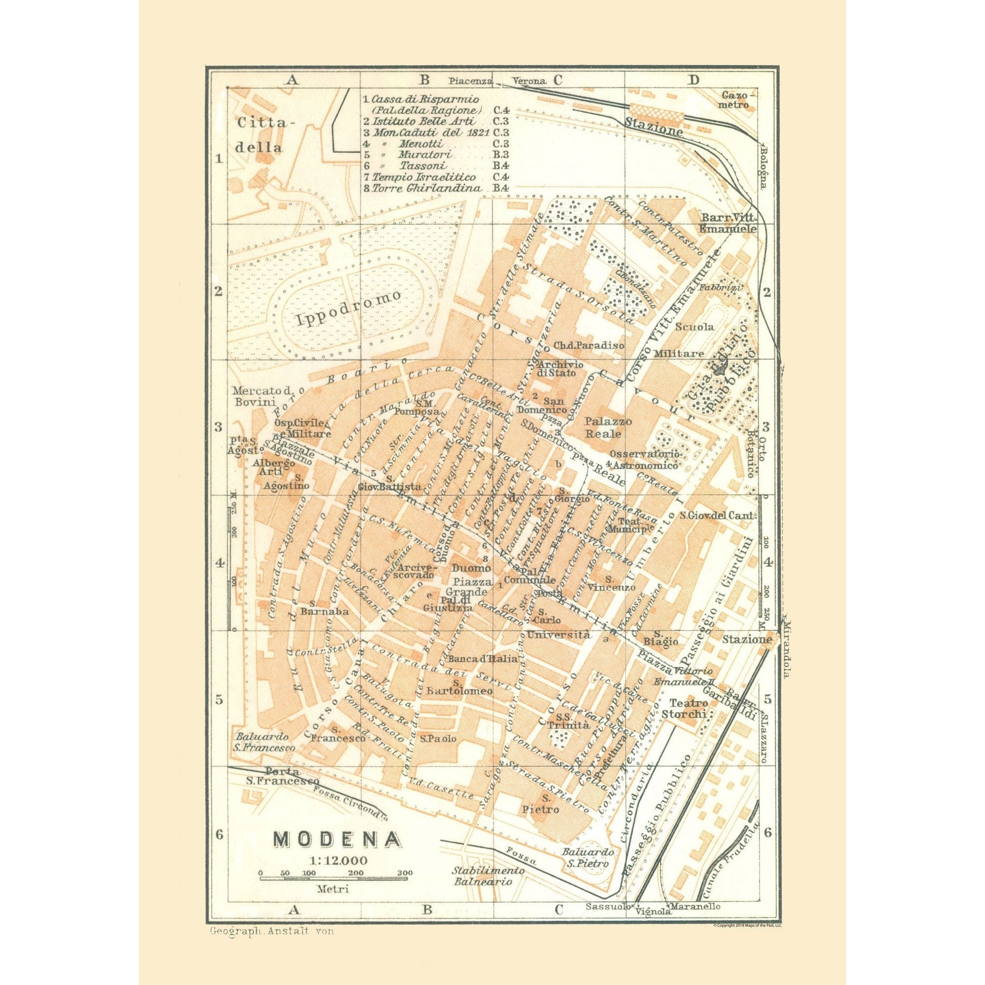 Historic Map - Modena Italy - Bertarelli 1914 - 23 x 32.03 - Vintage W ...