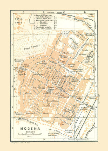 Historic Map - Modena Italy - Bertarelli 1914 - 23 x 32.03 - Vintage Wall Art