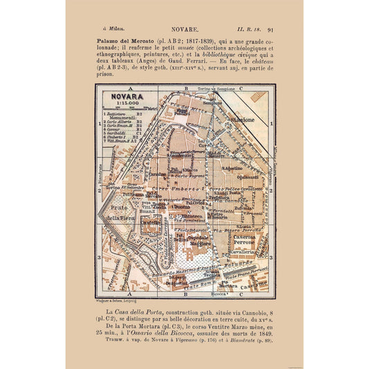 Historic Map - Novara Italy - Bertarelli 1914 - 23 x 35.65 - Vintage Wall Art