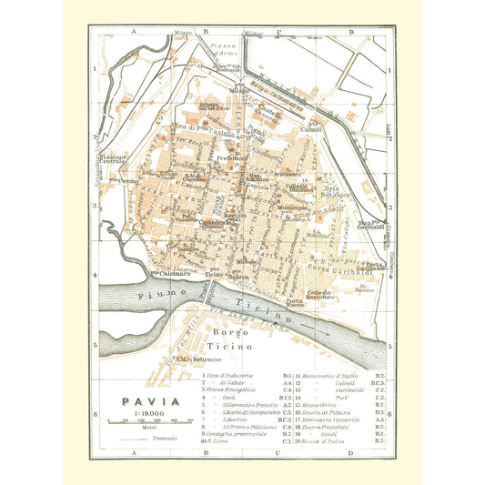 Historic Map - Pavia Italy - Bertarelli 1914 - 23 x 31.04 - Vintage Wall Art