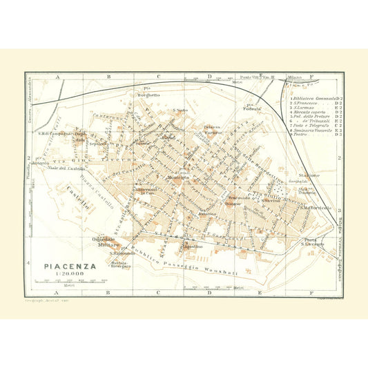 Historic Map - Piacenza Italy - Bertarelli 1914 - 31.30 x 23 - Vintage Wall Art
