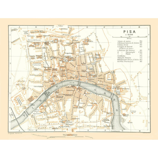 Historic Map - Pisa Italy - Bertarelli 1914 - 29.89 x 23 - Vintage Wall Art