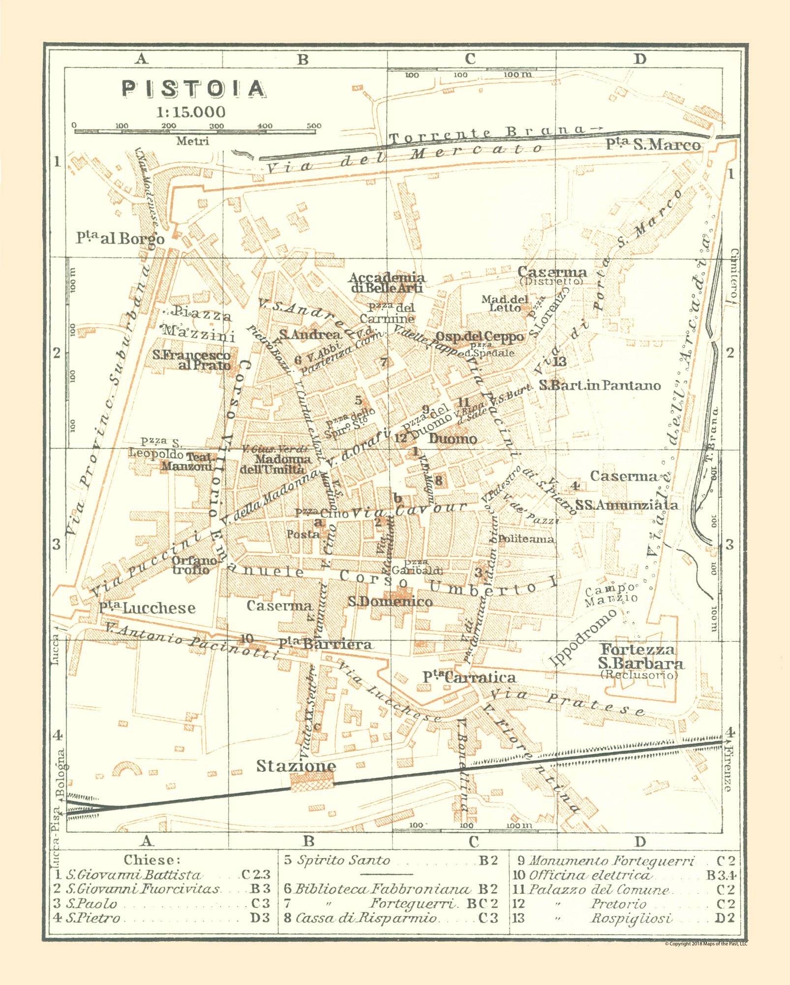 Historic Map - Pistoia Italy - Bertarelli 1914 - 23 x 28.64 - Vintage ...