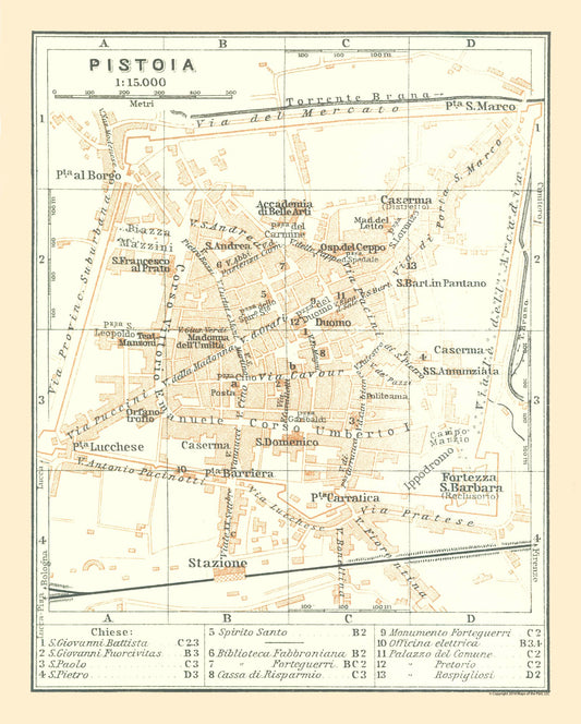 Historic Map - Pistoia Italy - Bertarelli 1914 - 23 x 28.64 - Vintage Wall Art