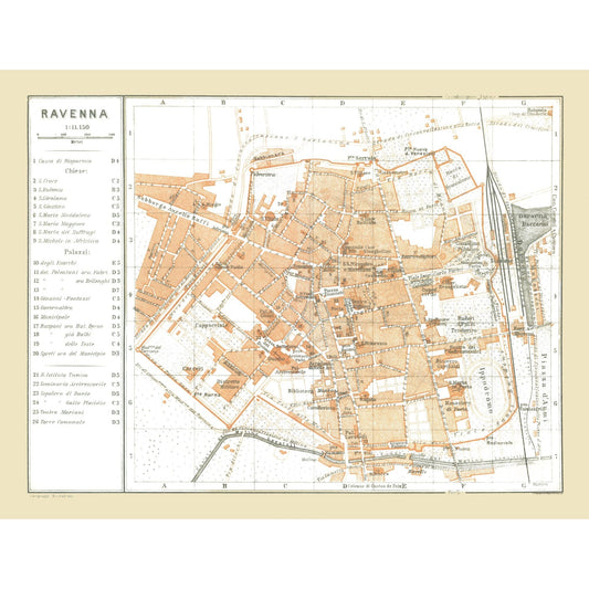 Historic Map - Ravenna Italy - Bertarelli 1914 - 30.14 x 23 - Vintage Wall Art