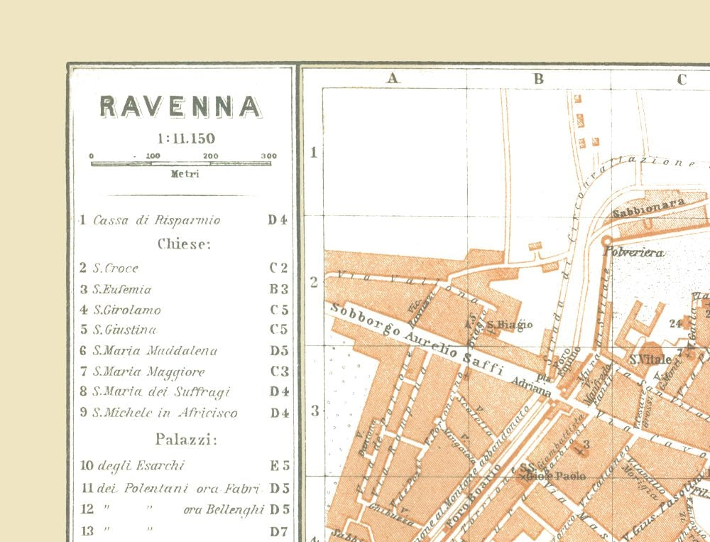 Historic Map - Ravenna Italy - Bertarelli 1914 - 30.14 x 23 - Vintage Wall Art