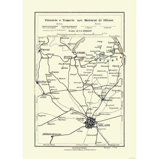 Historic Map - Milano Italy Routes - Bertarelli 1914 - 23 x 32.19 - Vintage Wall Art