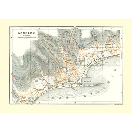 Historic Map - Sanremo Italy - Bertarelli 1914 - 32.08 x 23 - Vintage Wall Art